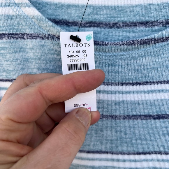 NWT Talbots Pretty Blues White Stripe Tie Waist Short Sleeve Midi Dress - Picture 8 of 9